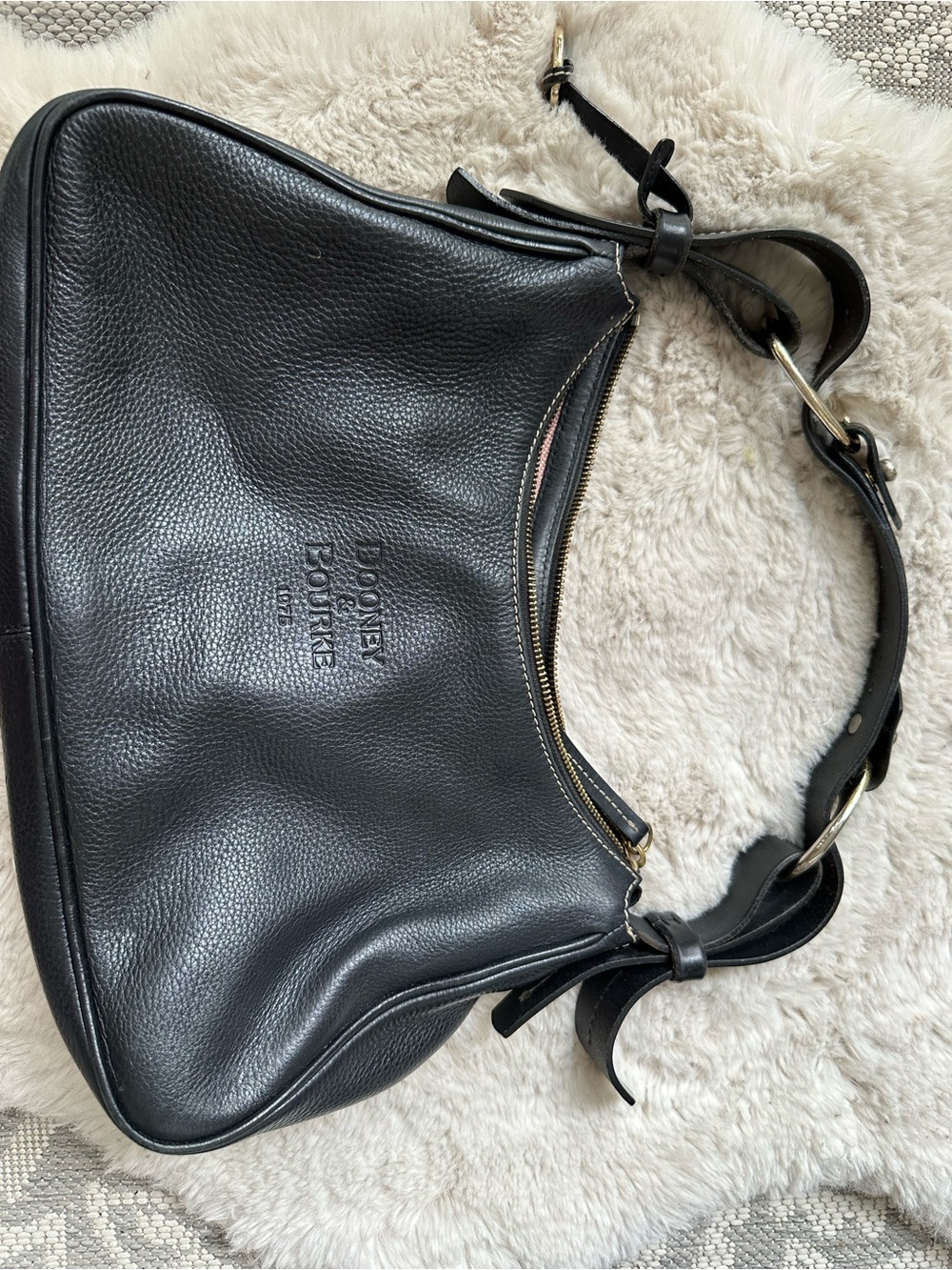 Dooney & Bourke Black Pebbled Leather Shoulder Bag with Gold Hardware